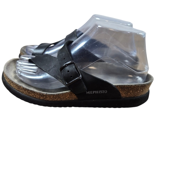 Mephisto Helen Black Toe Strap Thong Cork Sandals - Picture 1 of 12